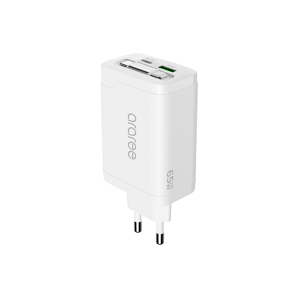 [아라리] GaN C타입 케이블내장 3포트 충전어댑터 볼트65