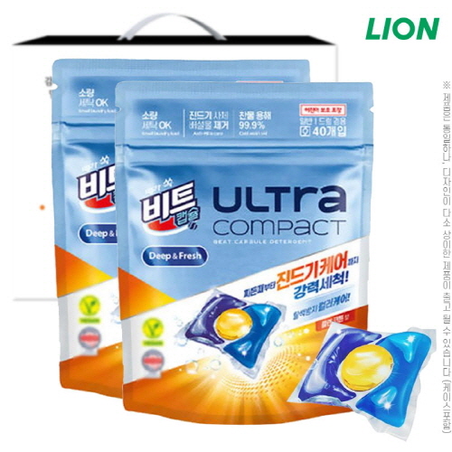 [비트] 비트제로 울트라 콤팩트 캡슐세제 딥&프레시 클린코튼 (40캡슐)2P