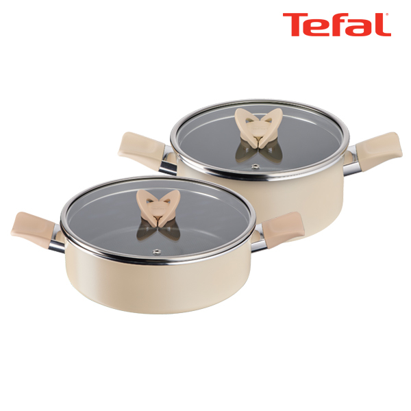 테팔 팬&냄비 인덕션 블라썸 베이지 2종세트 (양수냄비 20cm + 전골냄비 24cm)