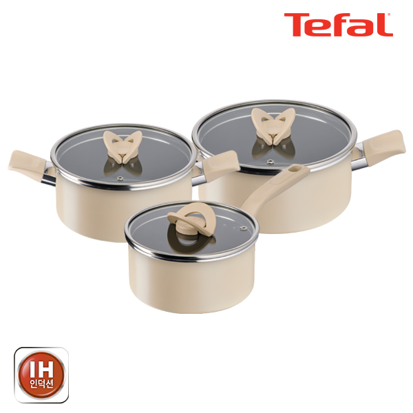 테팔 팬&냄비 인덕션 블라썸 베이지 3종세트 (편수냄비 18cm + 양수냄비 20cm + 24cm)