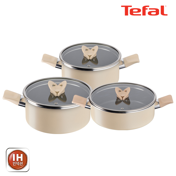 테팔 팬&냄비 인덕션 블라썸 베이지 3종세트 (양수냄비 20cm + 24cm + 전골냄비 24cm)
