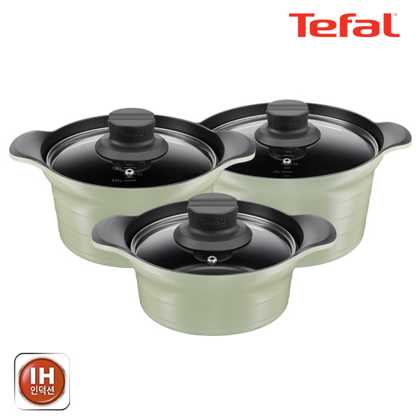 테팔 인덕션 티타늄 아로마 통주물 3종세트 (뚝배기 18cm + 양수냄비 20cm + 24cm)
