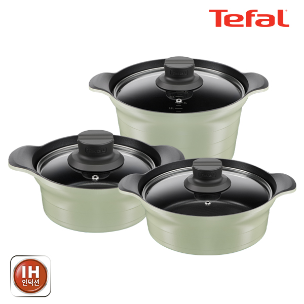 테팔 인덕션 티타늄 아로마 통주물 3종세트 (뚝배기 18cm + 양수냄비 24cm + 전골냄비 24cm)