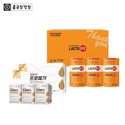 [종근당건강] NEW락토핏 코어 선물세트(리뉴얼)(3EA) + 프로메가 알티지 오메가3 듀얼 선물세트(60캡슐*3EA)