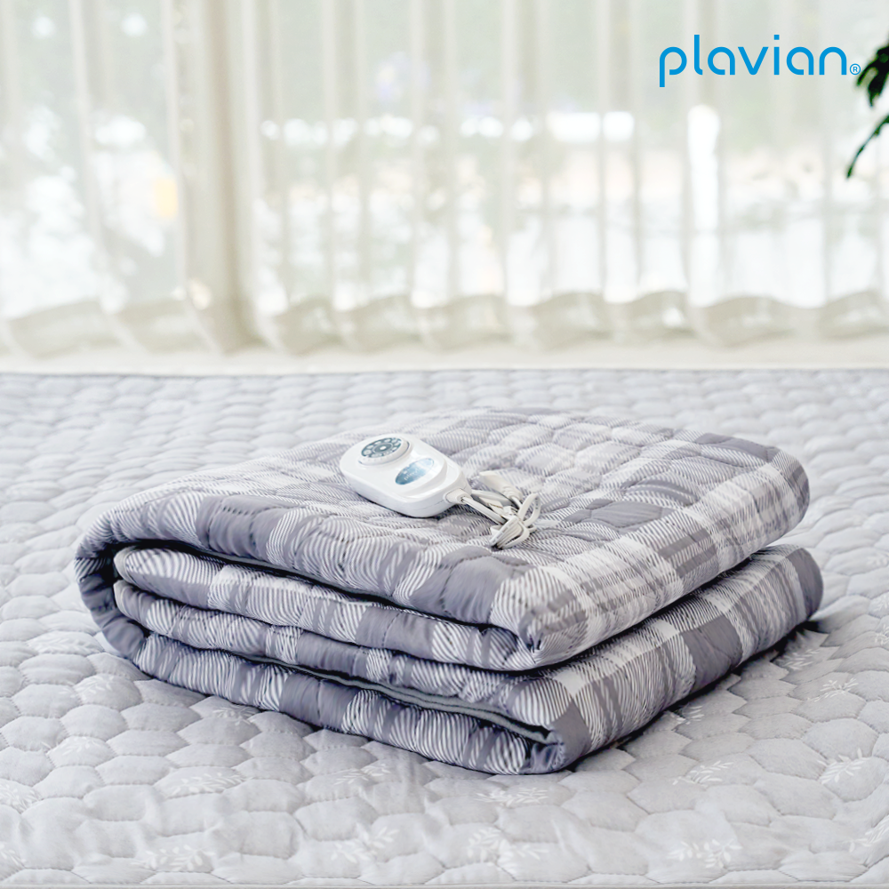 [플래비안] 카본 난연매트 전자파차단 통세탁 온열 전기요 글렌체크 더블 그레이